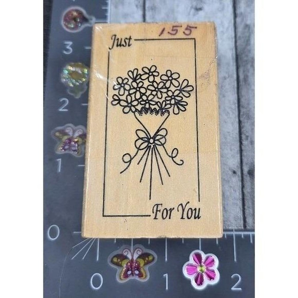 Anita's Just For You Flower Bouquet Ribbon Rubber Stamp Wood #S23